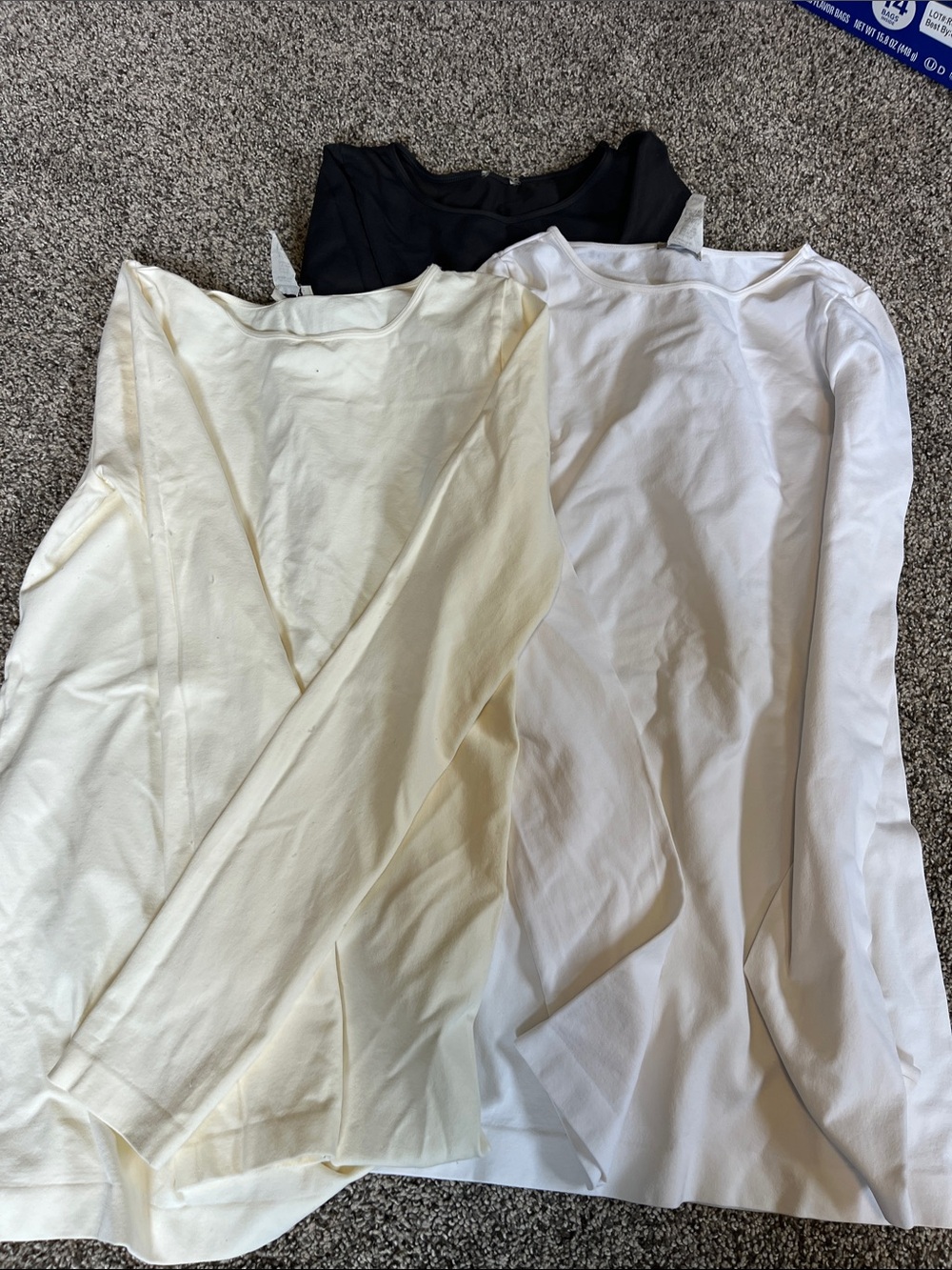 3-Nikibiki Long Sleeves White Crewneck Tees-Cream, Gray, and White